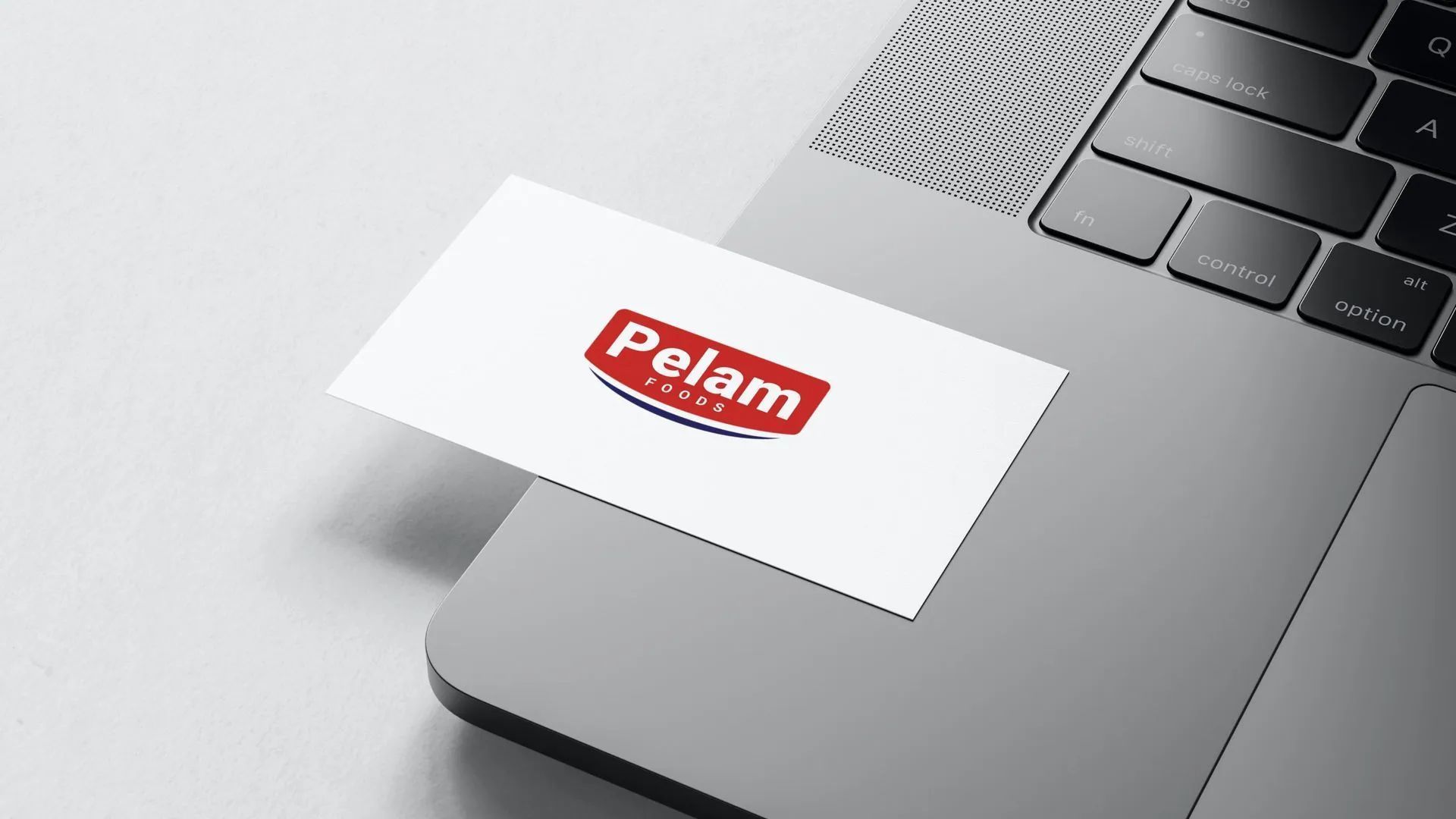 A white business card with a red