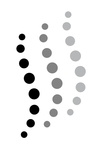 Abstract pattern of five vertical rows of black and gray dots curving inward on a white background