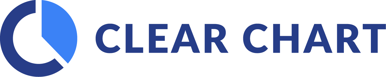 Logo for Clear Chart featuring a stylized circular icon with a blue wedge next to the company name in dark blue text.