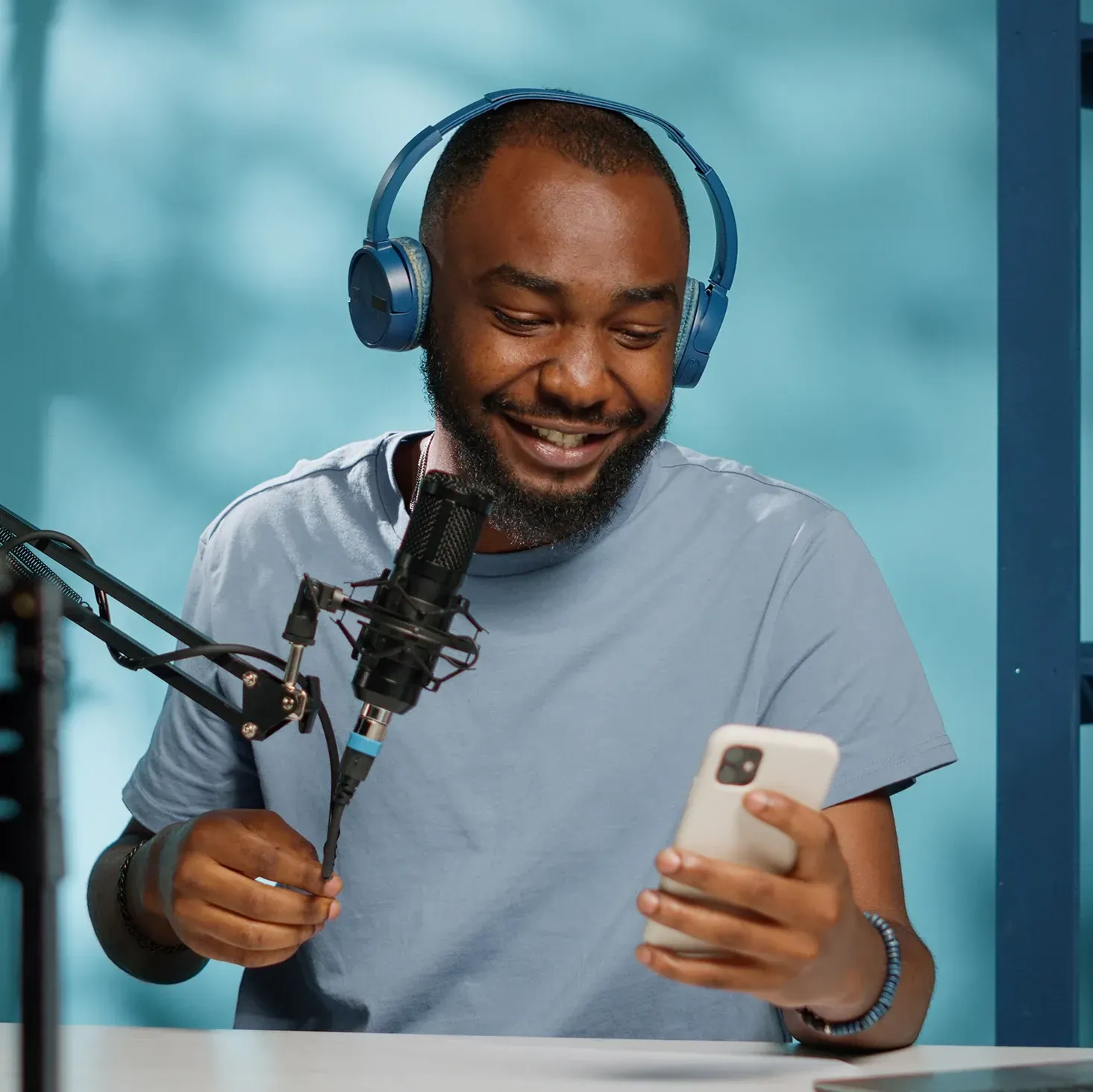 Male TikToker recording a video for his social media channel