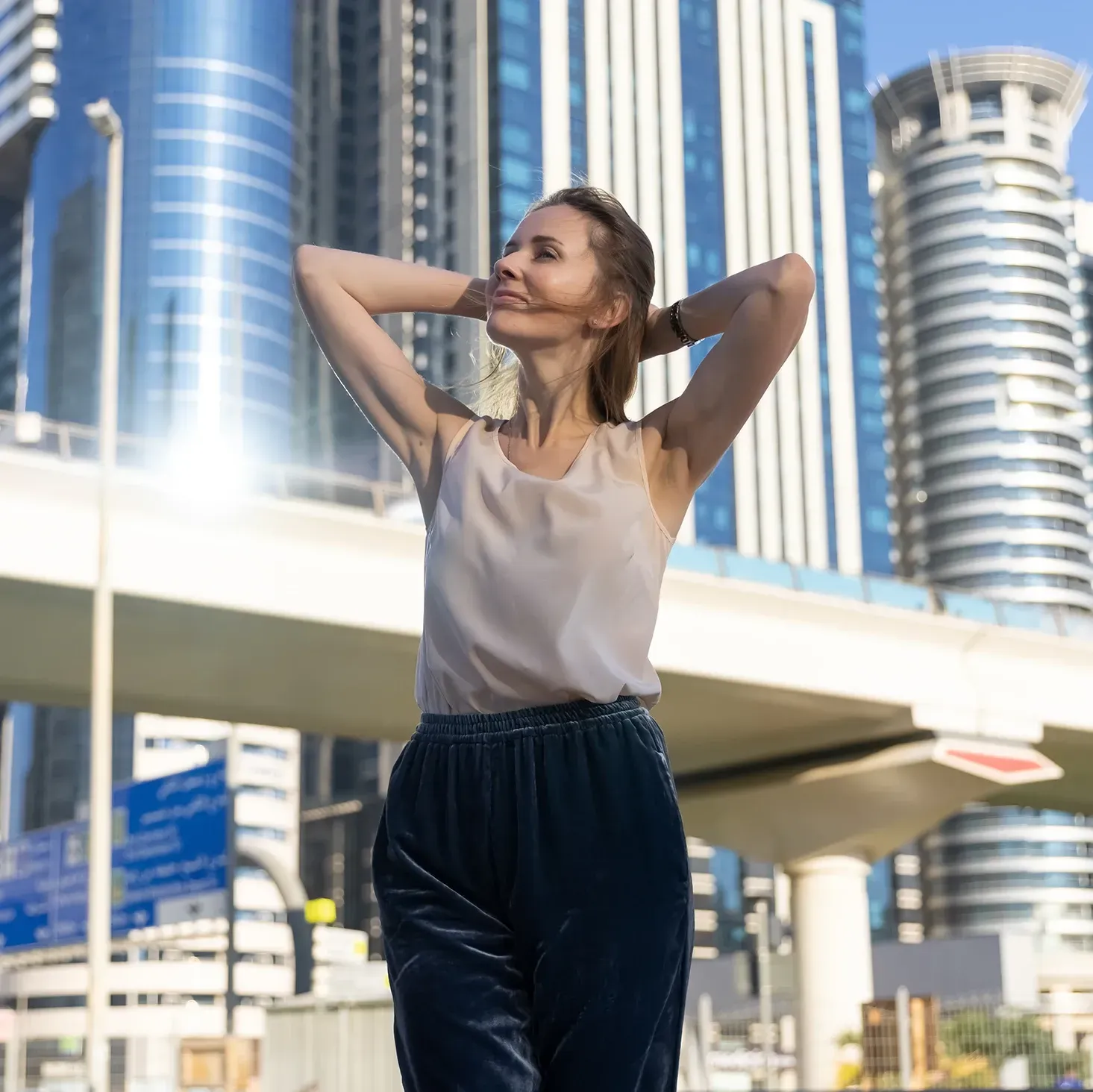 Travel influencer posing downtown in Dubai