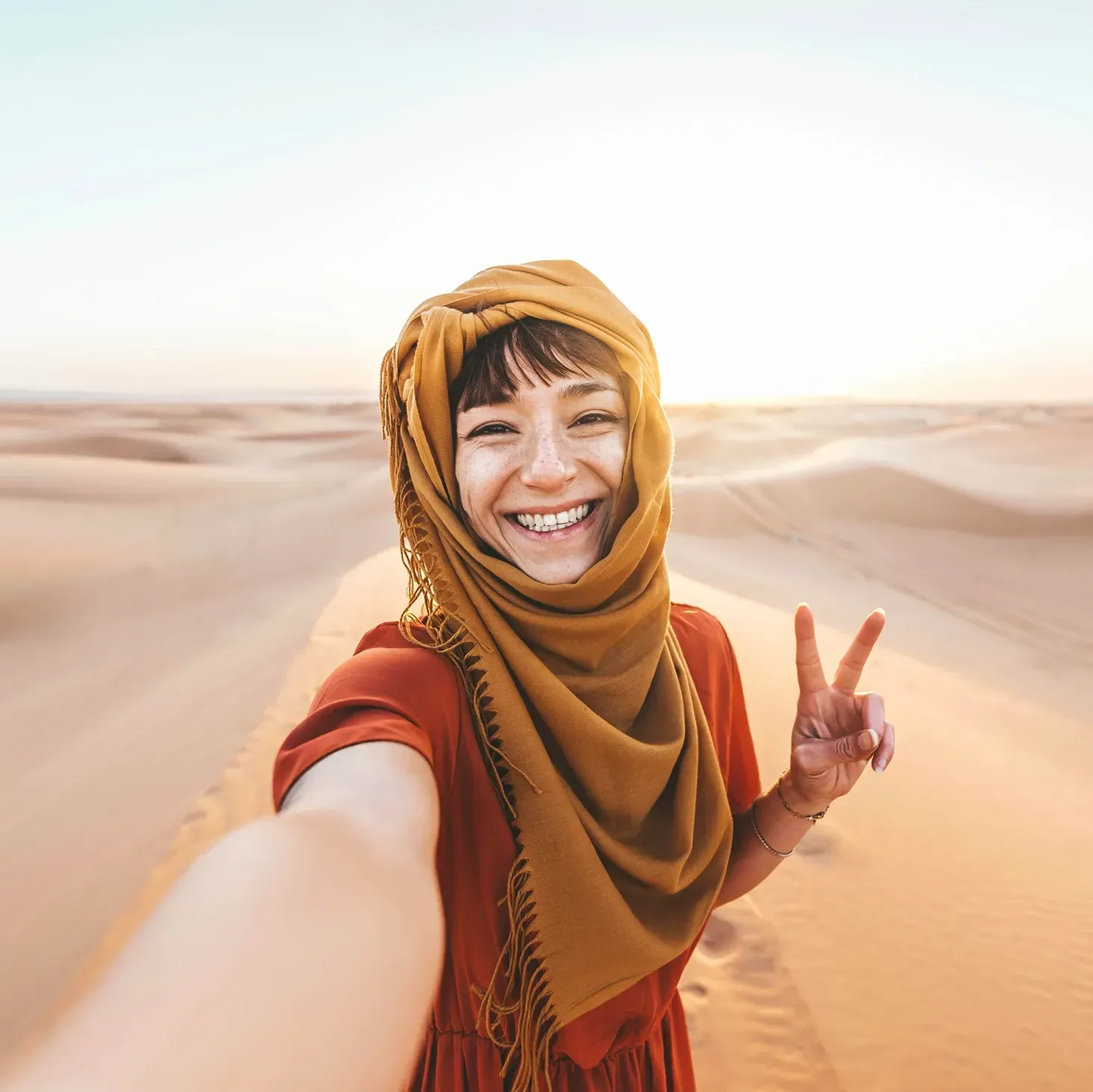Female TikTok influencer in the sand dunes in Dubai