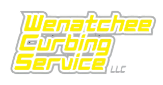 Logo for Wenatchee Curbing Service LLC, yellow text with a gray outline.