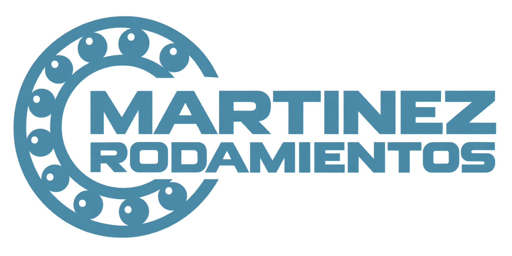 Logotipo de Martinez Rodamientos en azul, con un icono circular de rodamiento sobre fondo blanco