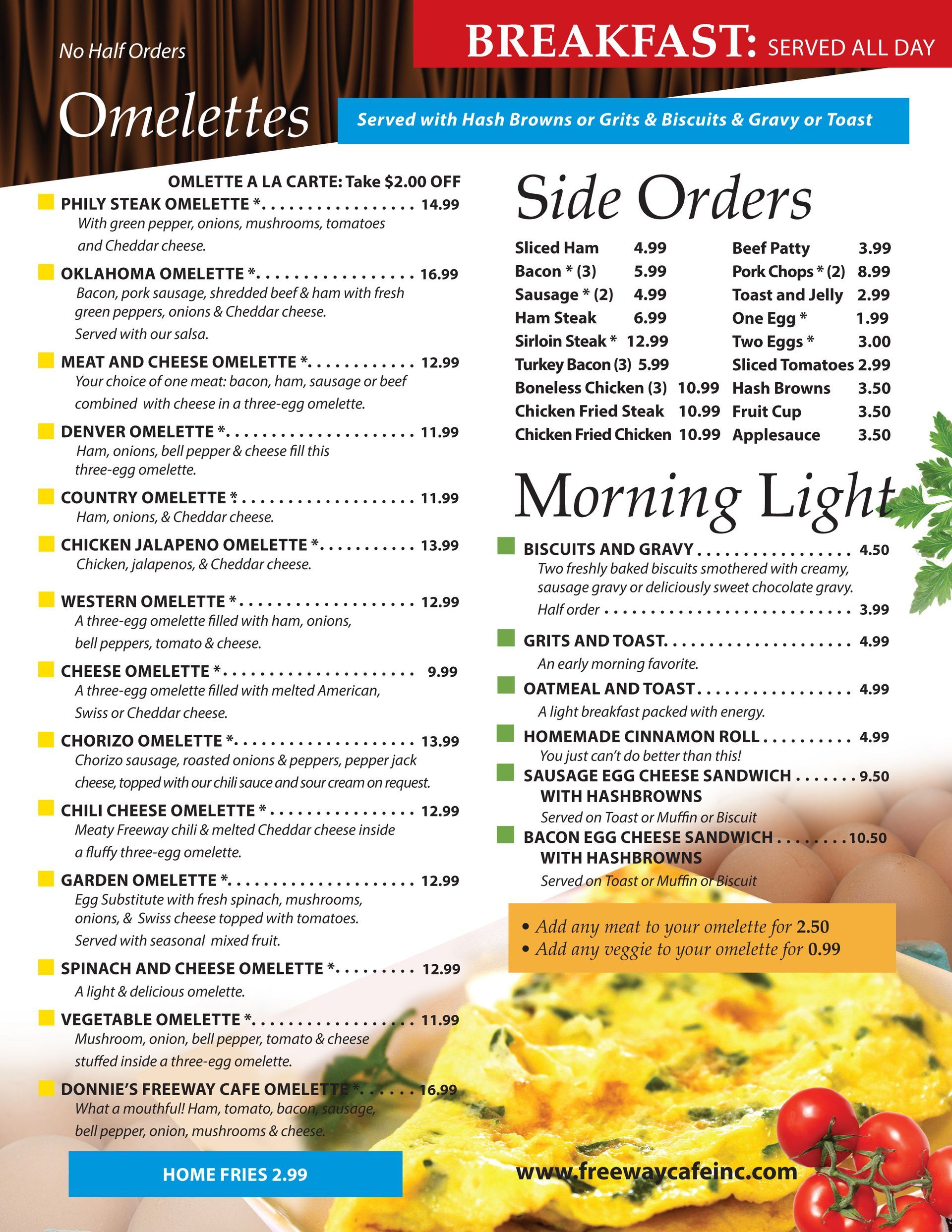 Freeway Cafe  Tulsa Menu Breakfast Omlettes
