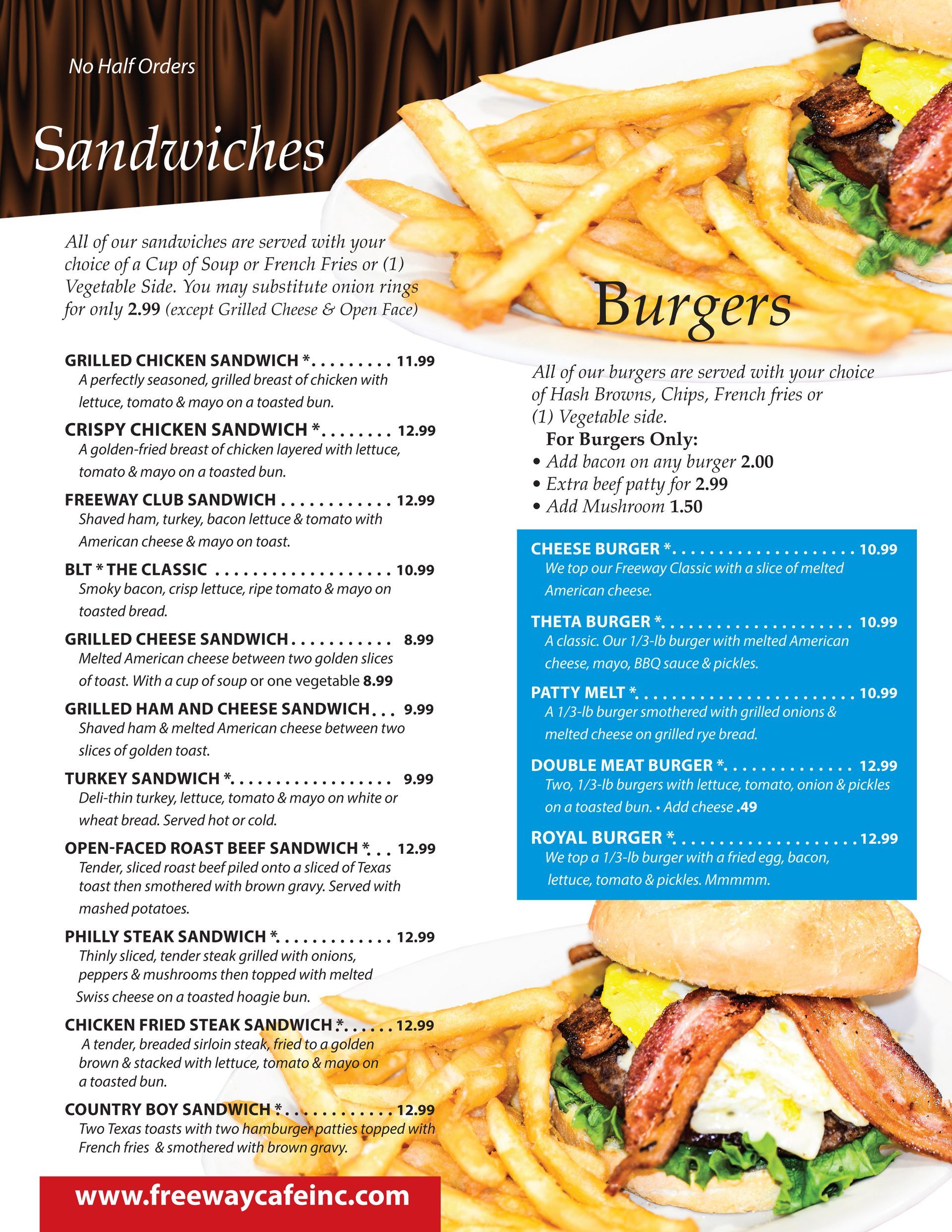 Freeway Cafe  Tulsa Menu Sandwiches and Burgers