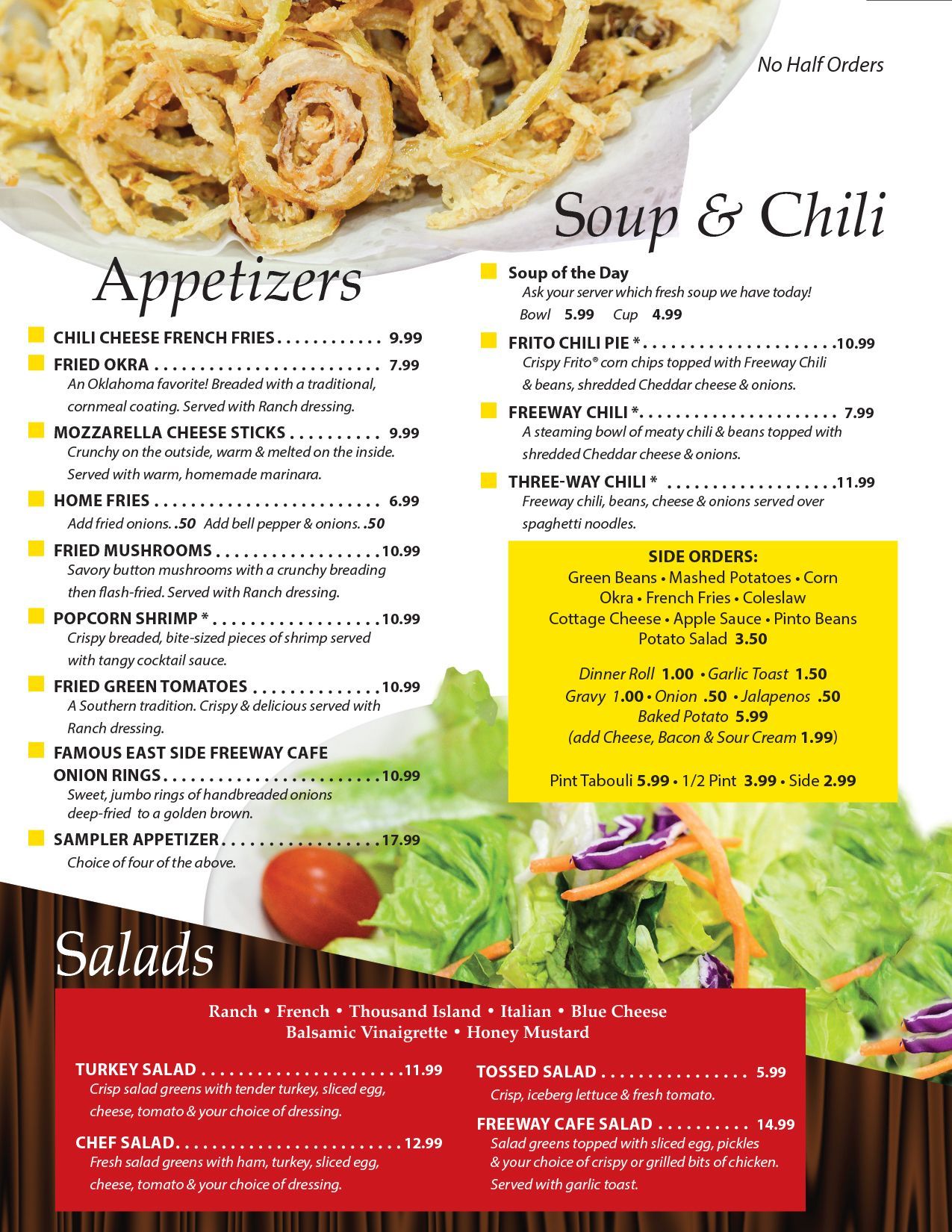 Freeway Cafe  Tulsa Menu Appetizers, Soup and Chili