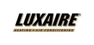 Logo for Luxaire Heating and Air Conditioning featuring black text on a white background with a tan accent bar.