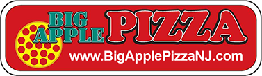 Big Apple Pizza logo with pizza graphic and website address.