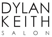 The logo for dylan keith salon is black and white.