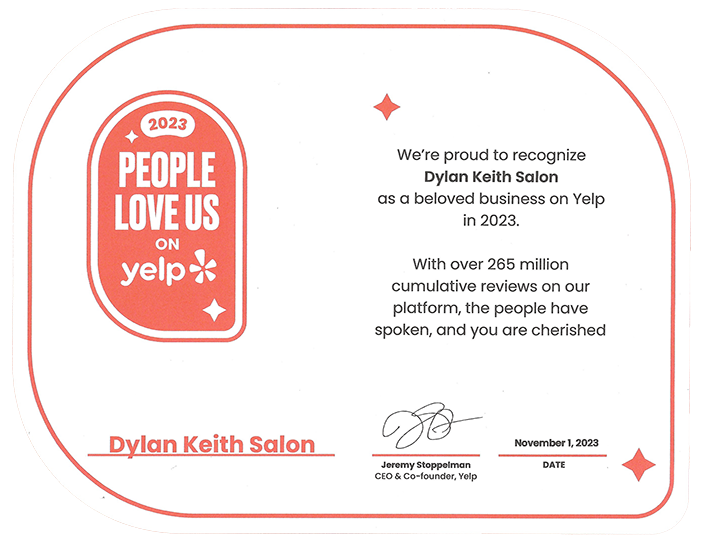 A certificate that says `` people love us on yelp ''