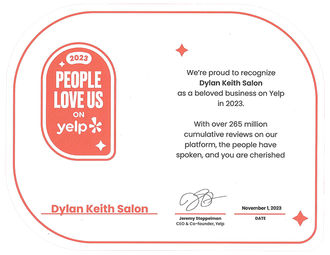 A certificate that says `` people love us on yelp ''