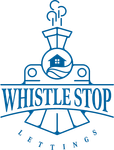 Blue Whistle Stop Lettings logo with train and house icon
