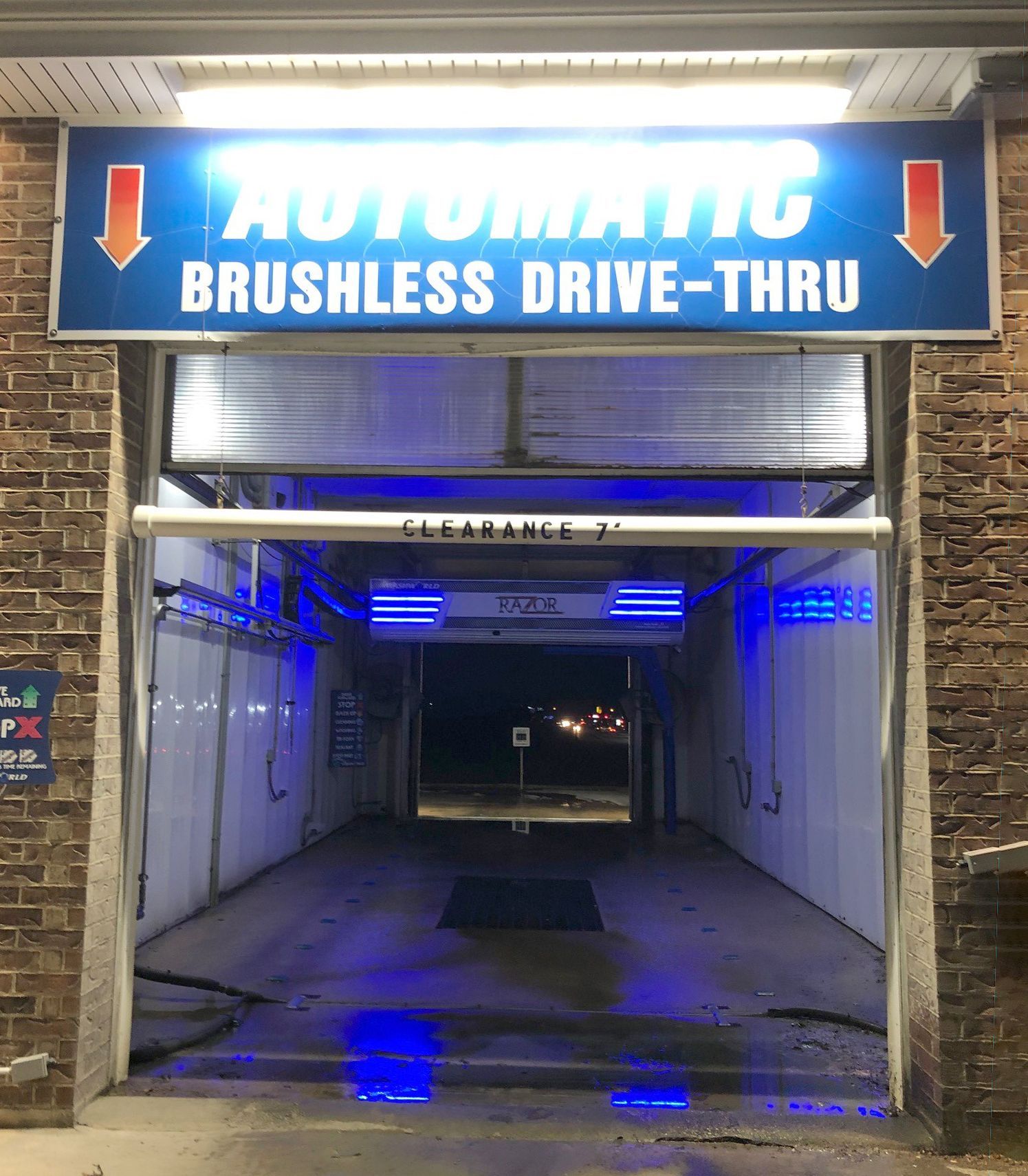 An automatic brushless drive thru at a car wash