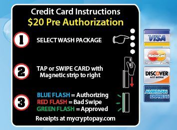 A sign that says credit card instructions on it