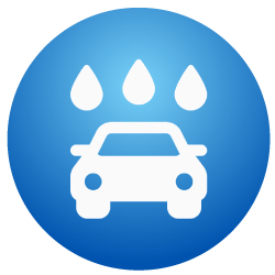 A car icon with three drops of water on it in a red circle.