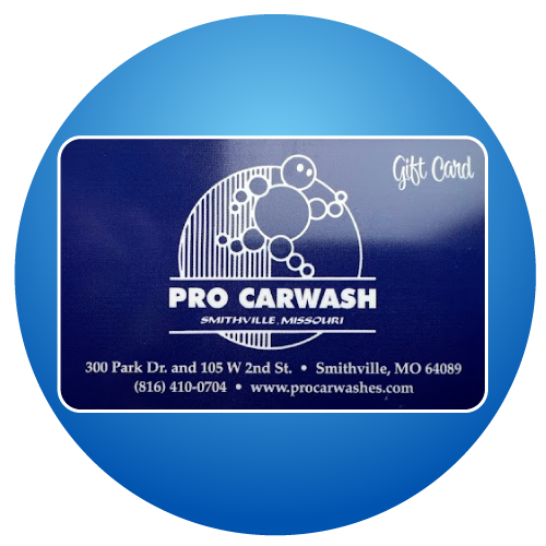 A classic carwash gift card in a red circle