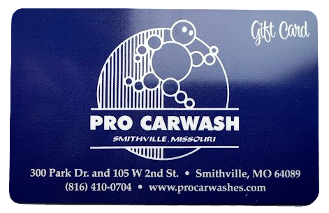 A blue gift card for pro carwash in smithville missouri