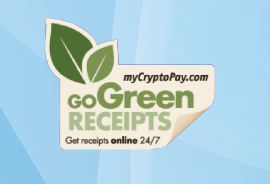 A sticker that says go green receipts on it
