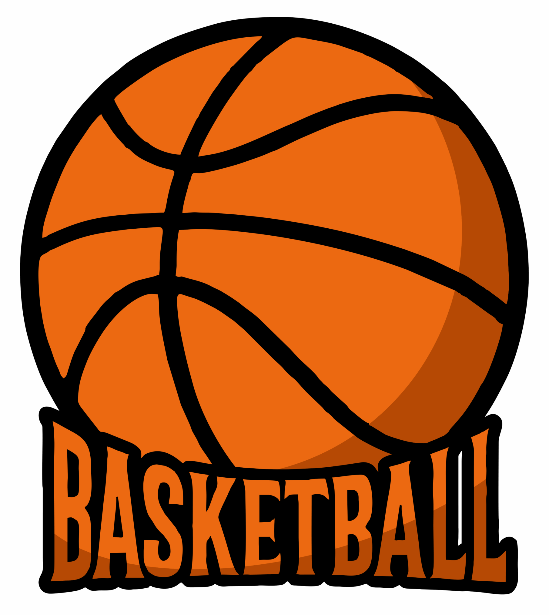 Orange basketball logo with bold “BASKETBALL” text underneath