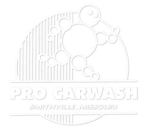 The logo for pro carwash is a blue circle with bubbles in it.