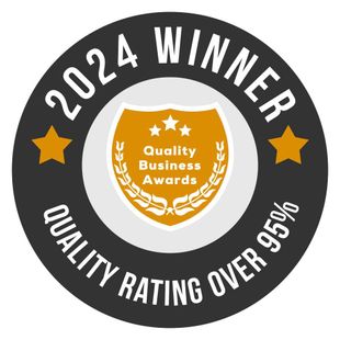 2024 Winner badge with gold stars and “Quality Business Awards,” reading “Quality Rating Over 95%”