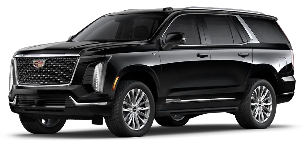 A black cadillac escalade is shown on a white background.