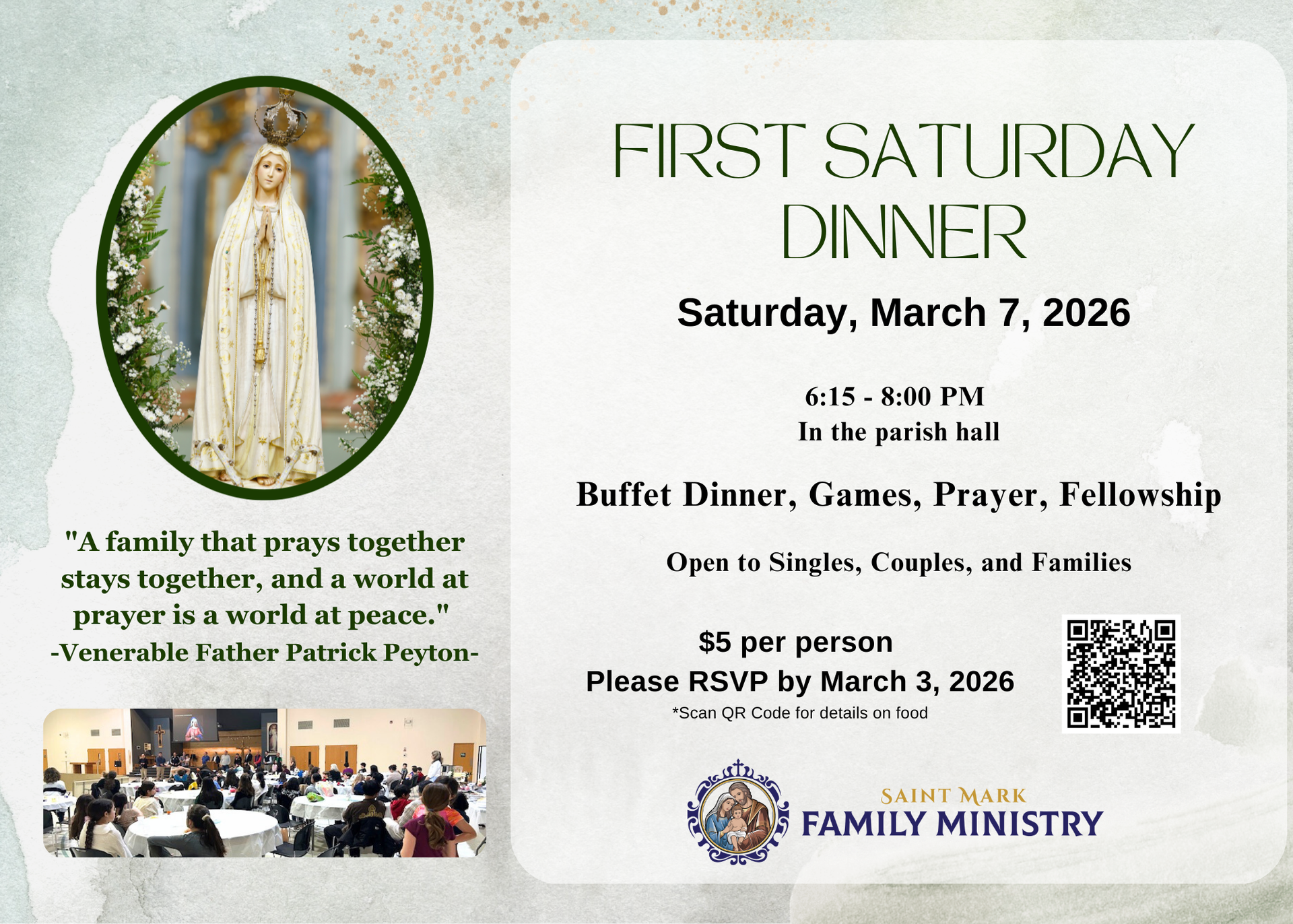 First Saturday Devotion Dinner