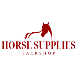 A logo for race horse tack shop with a red horse