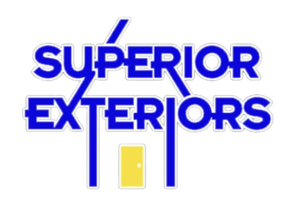 Superior Exteriors logo with blue text and a stylized house outline