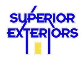 Superior Exteriors logo with blue text and a stylized house outline
