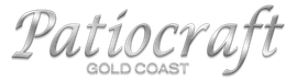 Patiocraft Gold Coast logo in gray script with gold accent text on a white background