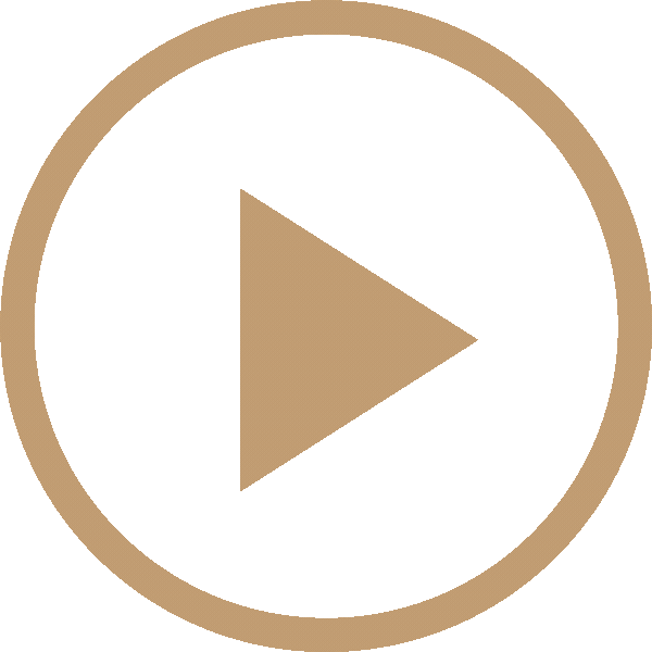 Beige play button inside a circle on a white background