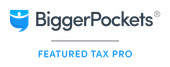BiggerPockets logo with blue shield icon and “FEATURED TAX PRO” text below