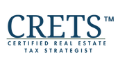 CRETs logo in navy blue with the words “Certified Real Estate Tax Strategist” beneath it.