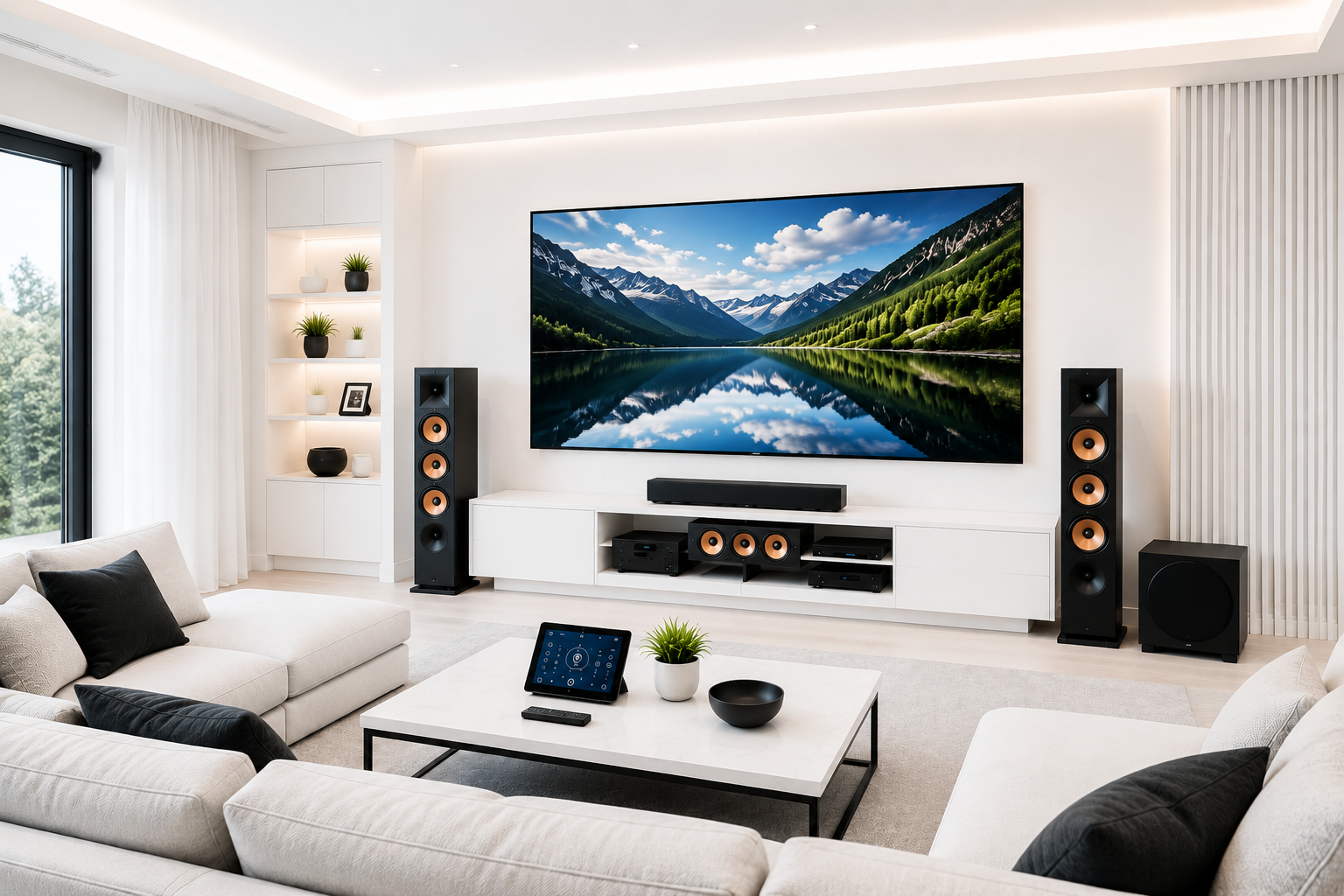 ONit home AV installation London with TV, speakers, smart control, and contact info.