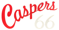 A red and white logo for casper 's 66