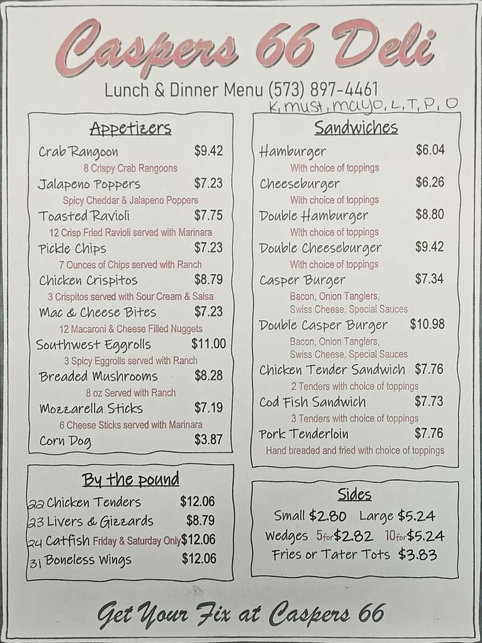 A casper 's 66 deli lunch and dinner menu