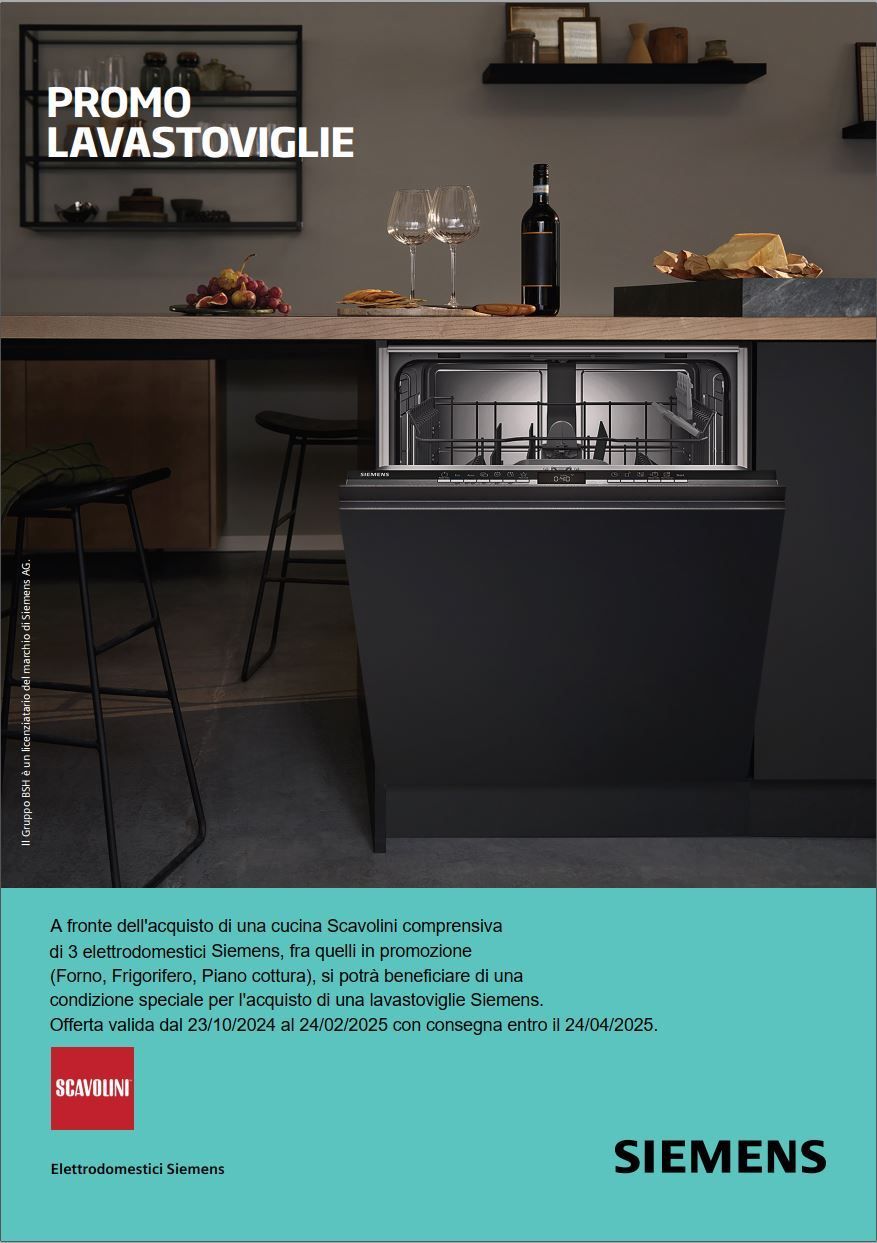 Immagine della locandina della promozione per l'acquisto di una cucina scavolini con elettrodomestici Siemens