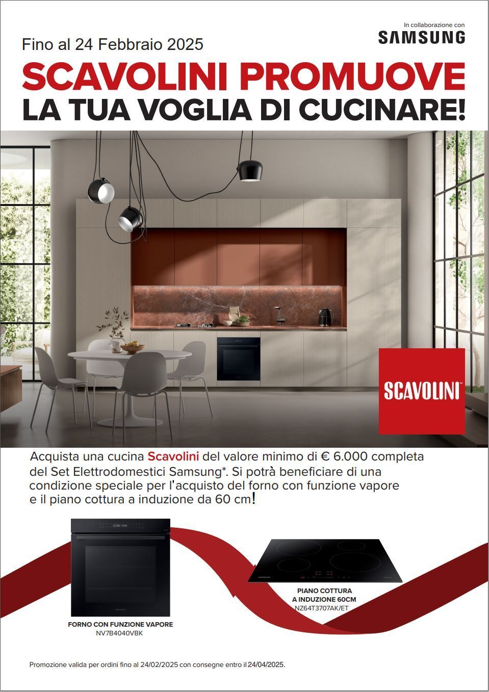Immagine della locandina della promozione per l'acquisto di una cucina scavolini con elettrodomestici Samsung