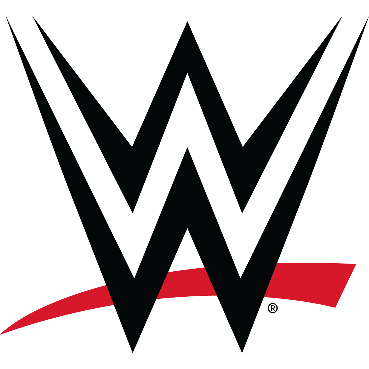 A black and white w logo with a red stripe