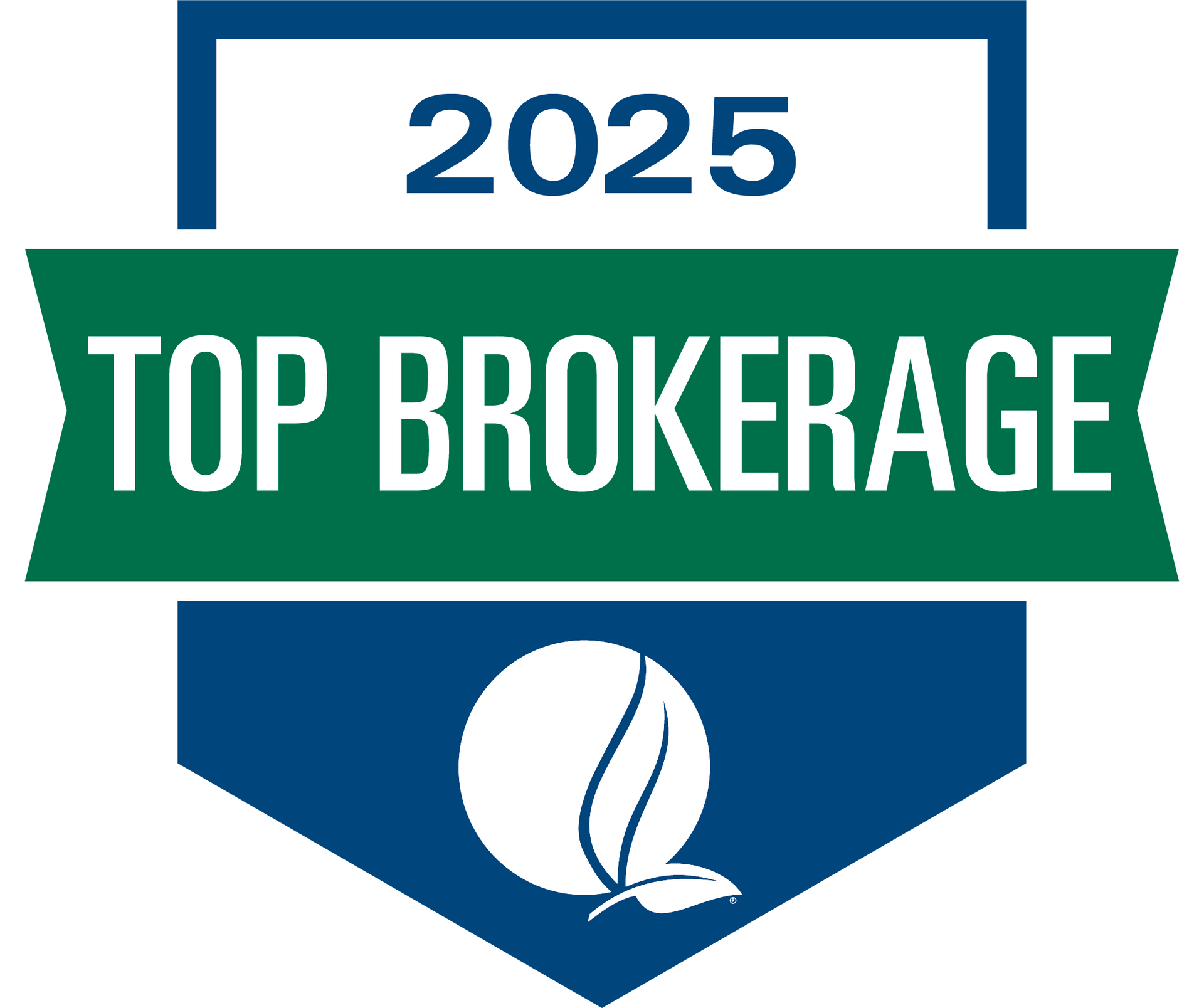 2025 Top Brokerage badge in blue, green, and white with a sailboat icon