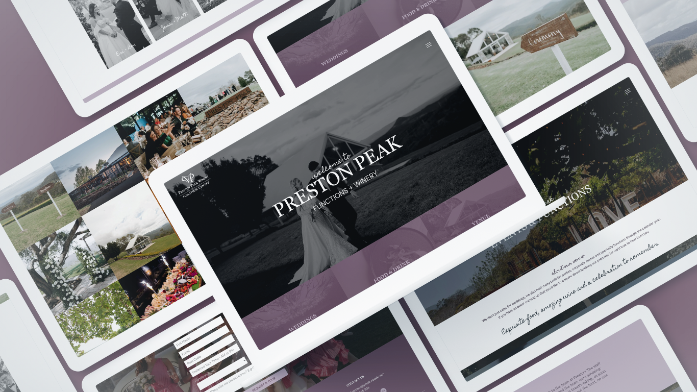 Collage of scenic mountain and outdoor photos with a central dark panel labeled “Preston Peak”