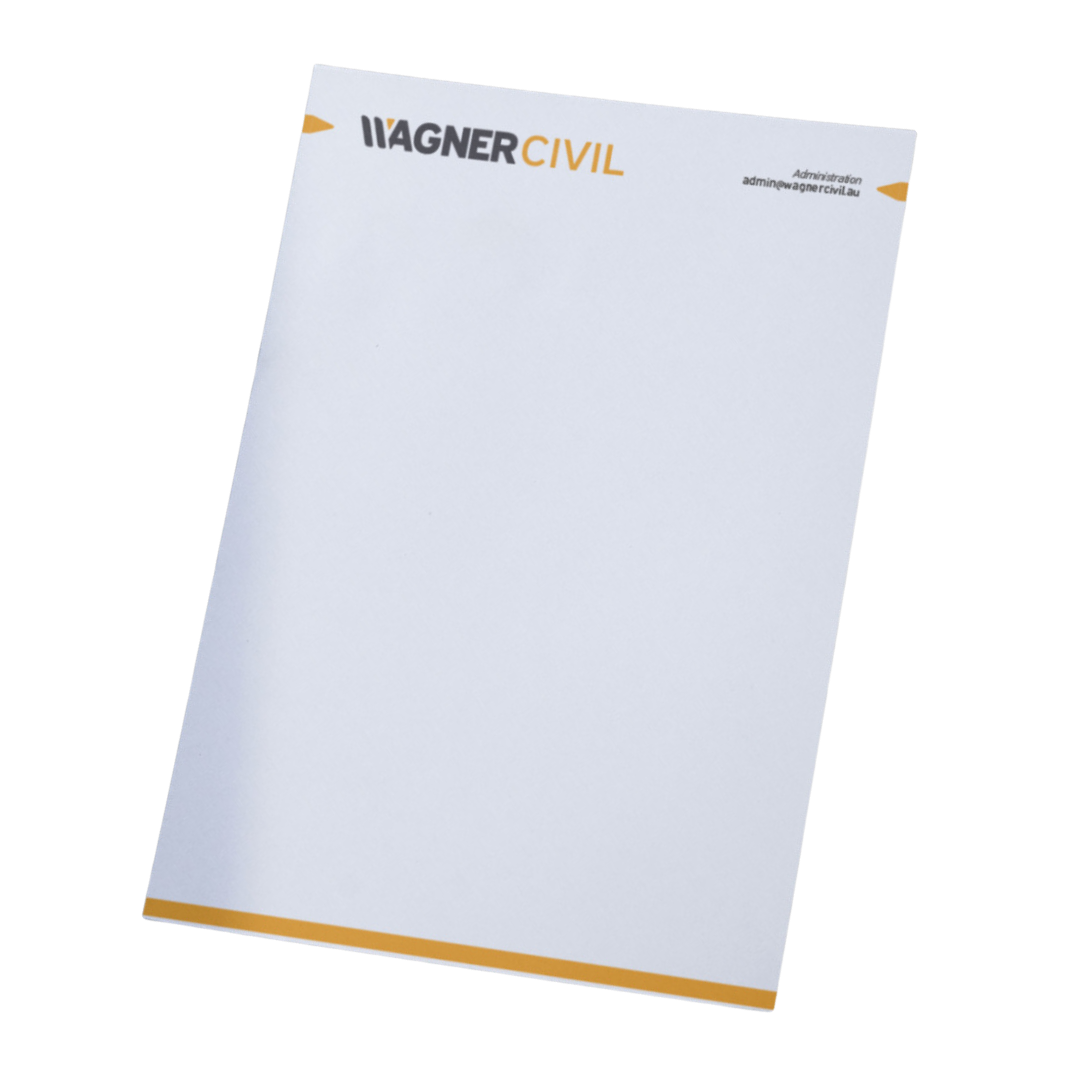 Wagner Civil letterhead with gray page, orange accents, and slanted layout