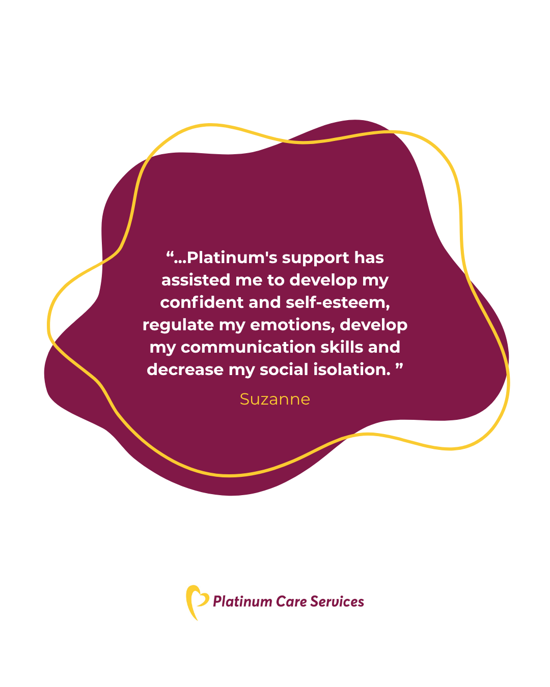 Maroon quote card with gold outline about friendship preventing social isolation, with logo below