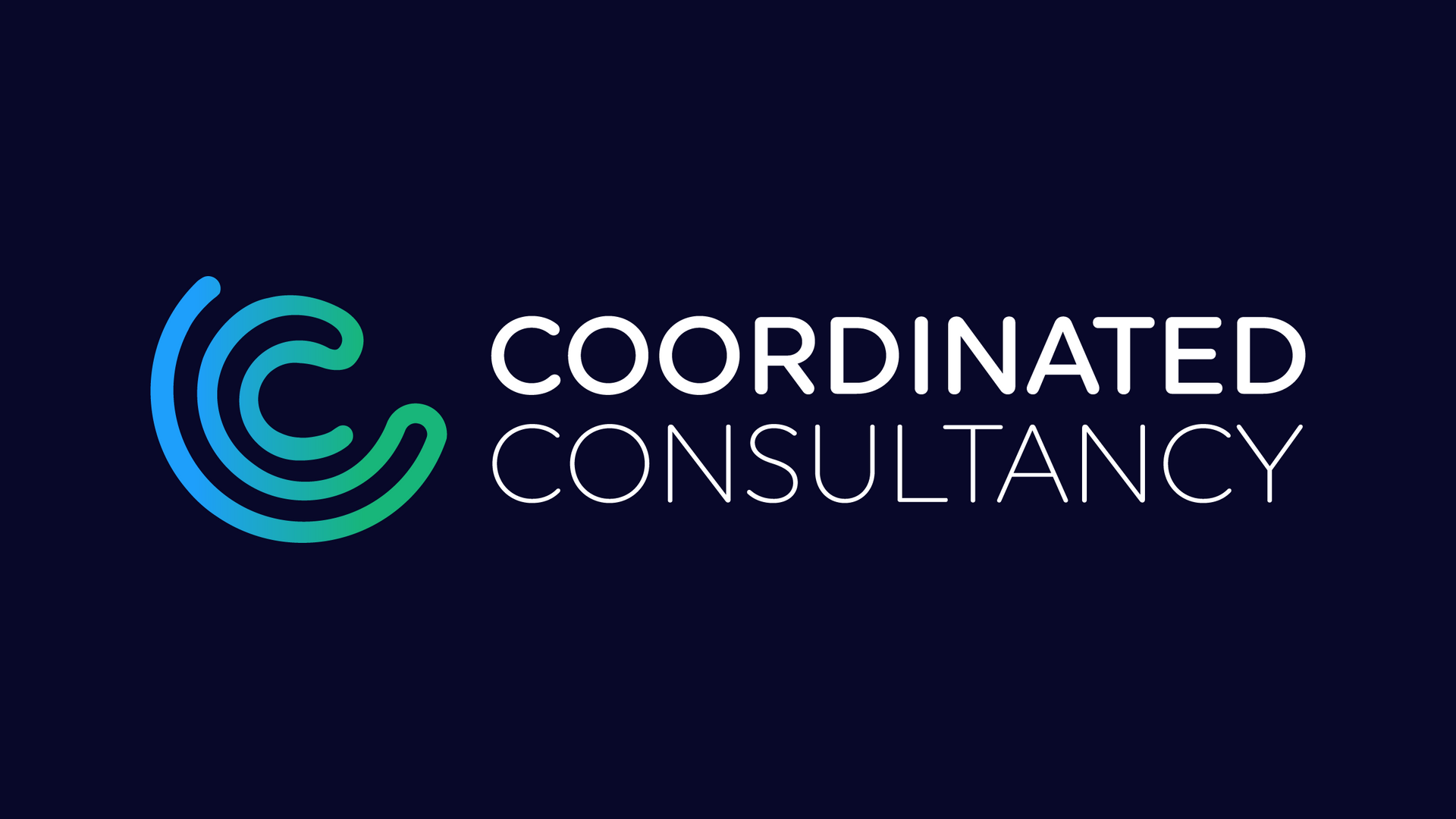 Coordinated Consultancy logo in white and teal on a dark navy background