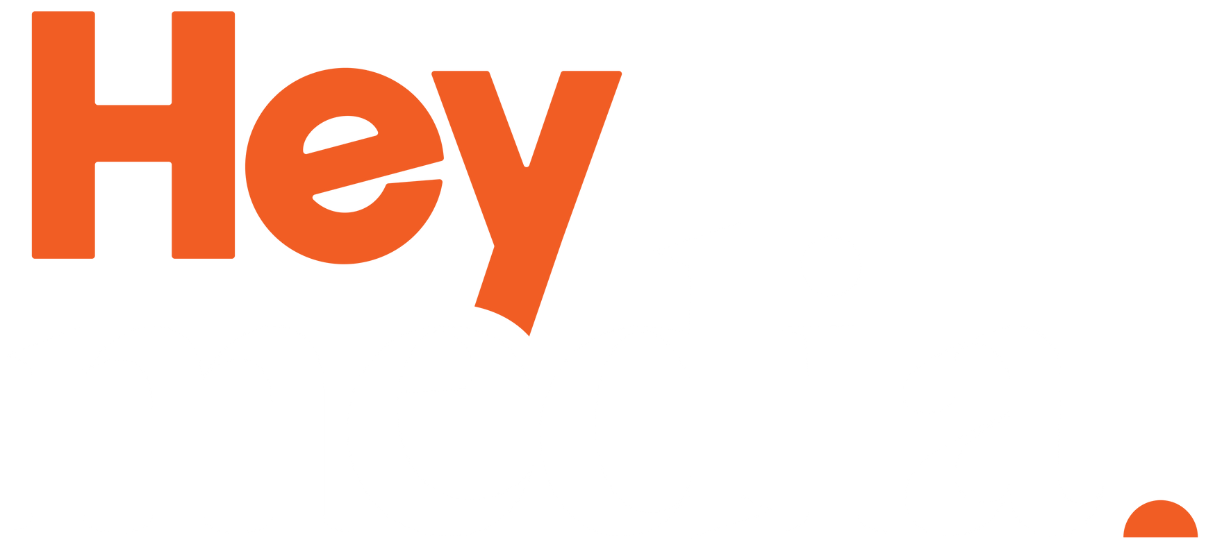 Orange “Hey” text on a white background with a small orange dot in the lower right corner