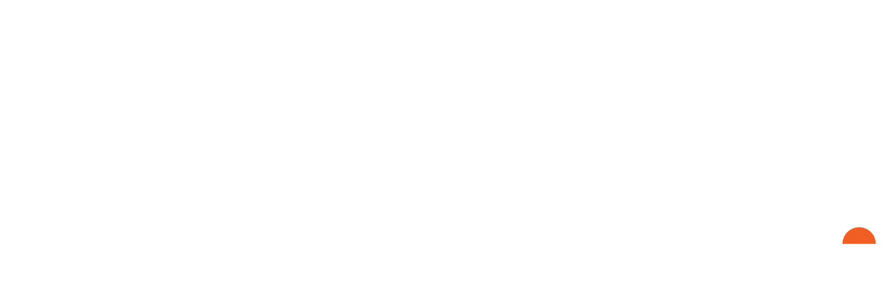 Mostly blank white screen with a small orange semicircle near the lower-right edge