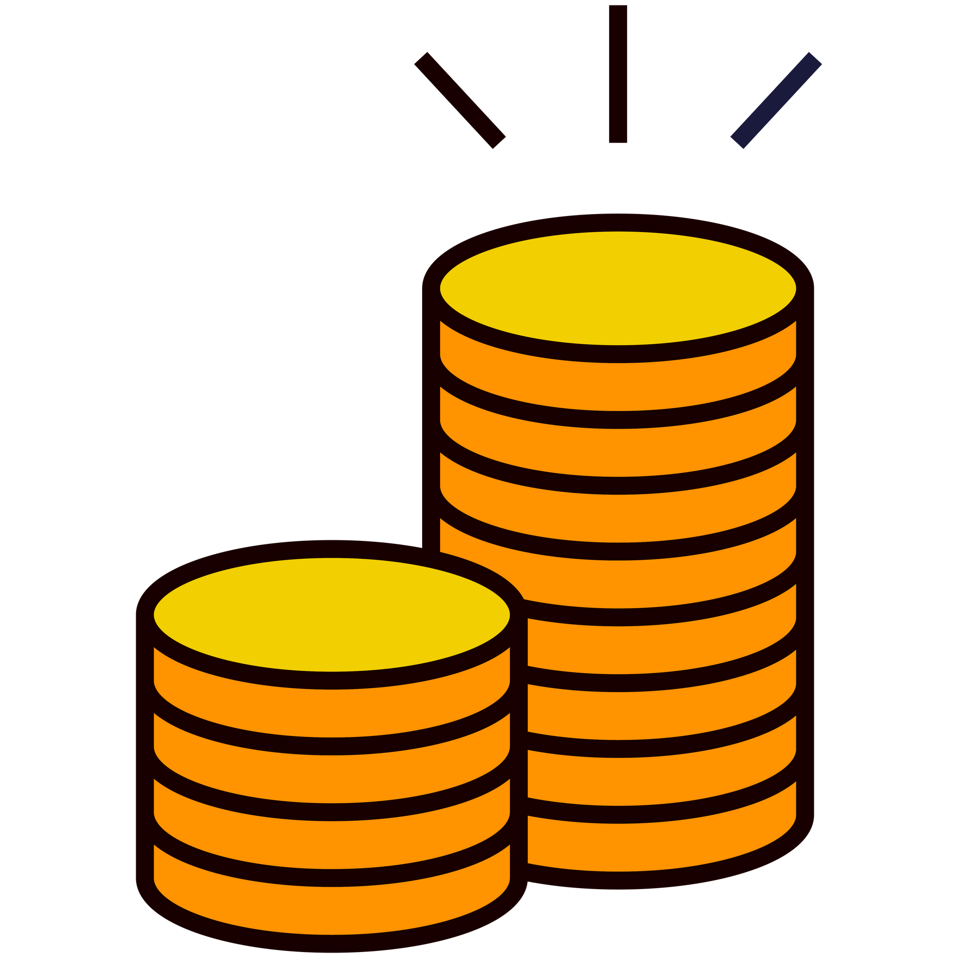 Stacked gold coins with spark lines, suggesting money or savings