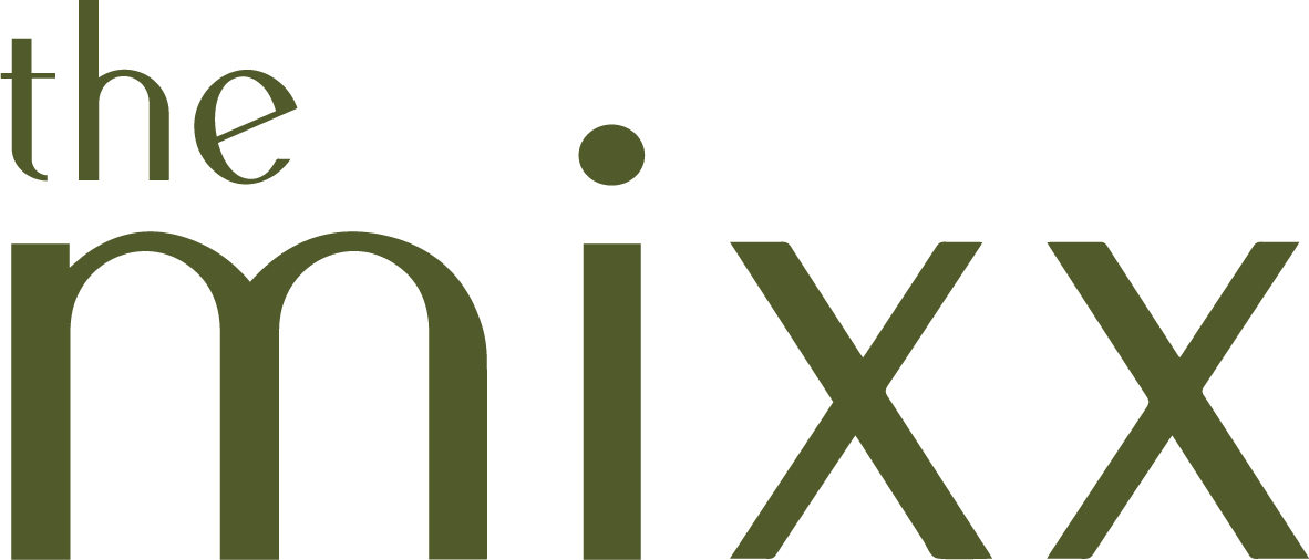 Logo reading “the mixx” in olive green lowercase text on a white background